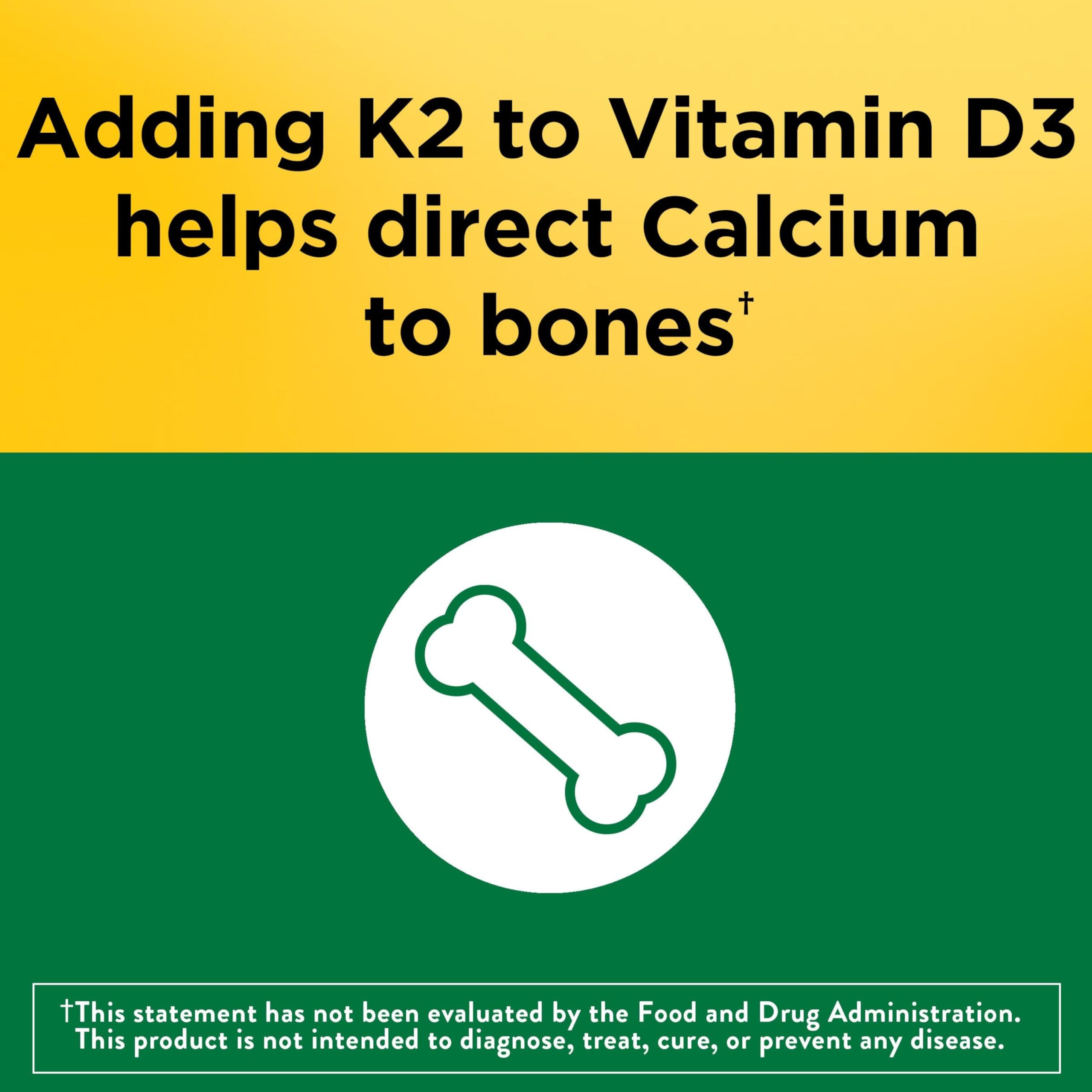 Nature Made Vitamina D3 K2, etiqueta visible para identificar dosis de 5000 UI