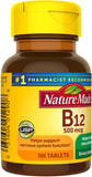 Nature Made Vitamina B12 500 mcg, etiqueta trasera, información clara para uso diario
