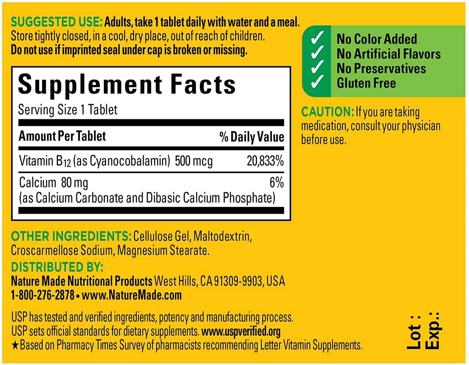 Nature Made Vitamina B12 500 mcg, rutina diaria, toma fácil con agua y comida