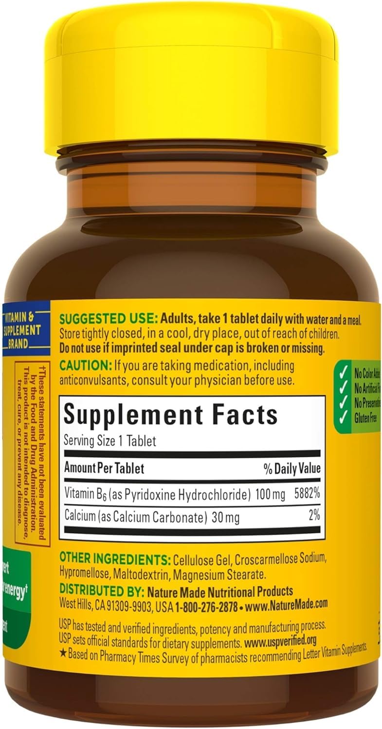Nature Made Vitamina B6 100 mg, toma diaria, energía sostenida