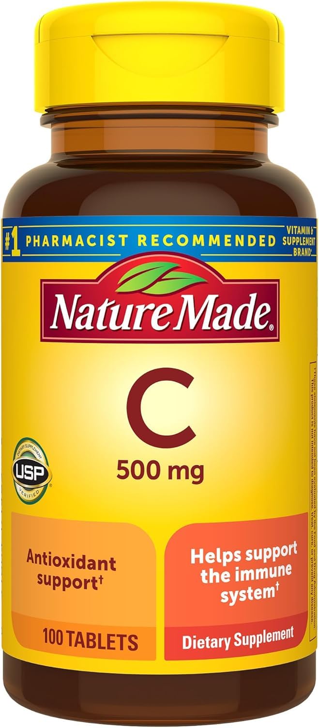 Nature Made Vitamina C 500 mg cápsulas, empaque de 100 cápsulas para apoyo inmunológico diario.