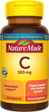 Nature Made Vitamina C 500 mg cápsulas, empaque de 100 cápsulas para apoyo inmunológico diario.