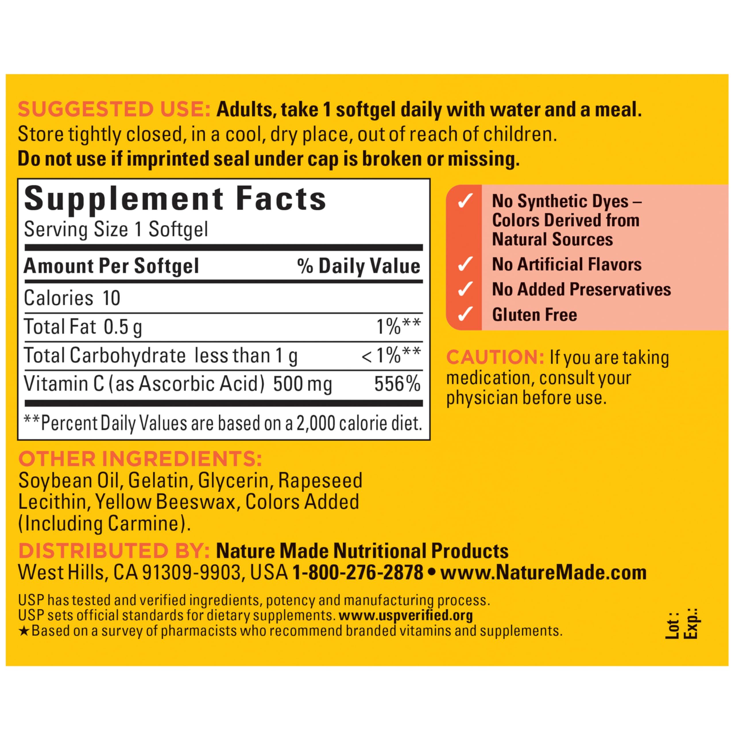 Nature Made Vitamina C 500 mg botella de 60 cápsulas para el suministro