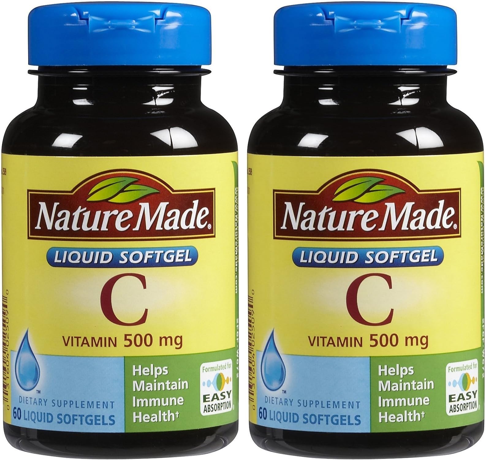 Nature Made Vitamina C 500 mg cápsulas blandas, frasco de 60, paquete de 2 para uso diario.