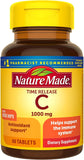 Nature Made Vitamina C con rosa mosqueta, etiqueta trasera, uso diario para la piel y vitalidad.
