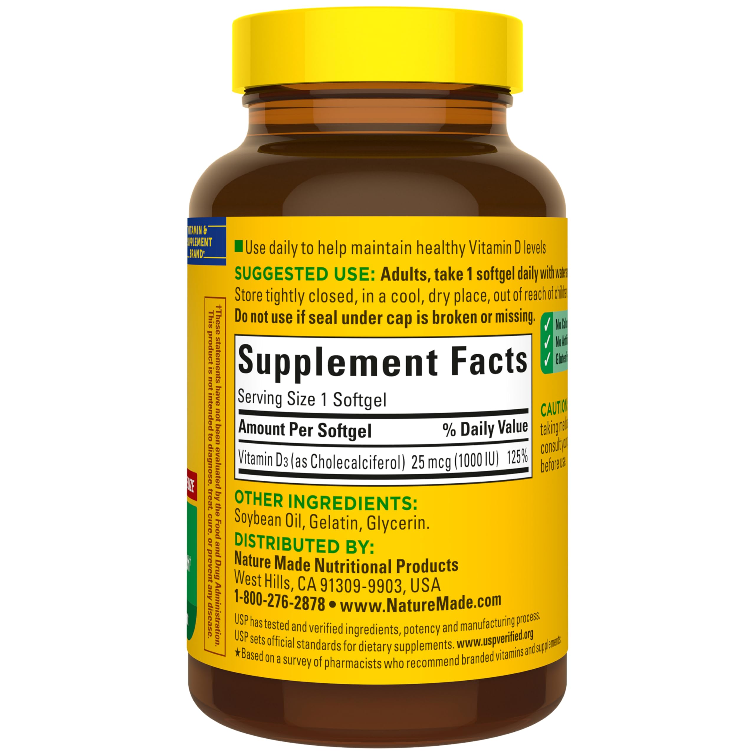 Nature Made Vitamina D3 1000 UI: envase de 180 cápsulas para medio año