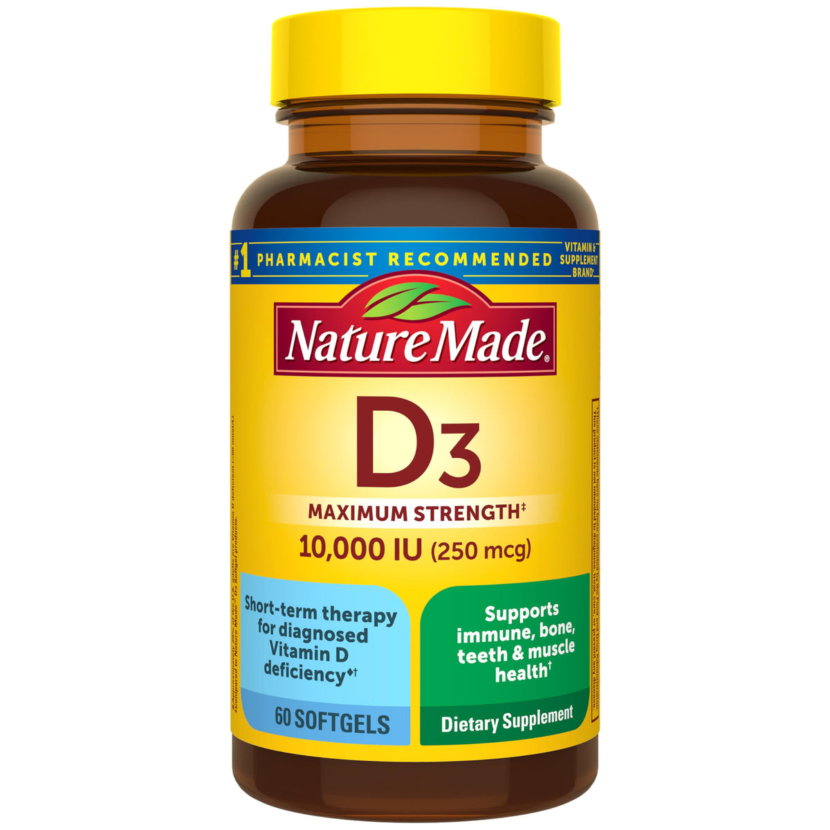 Nature Made Vitamina D3 10000 UI, botella con cápsulas suaves para huesos