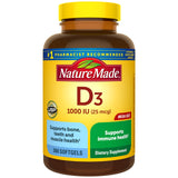 Nature Made Vitamina D3 1000 UI: botella de cápsulas blandas para apoyo a la salud diaria.