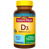 Nature Made Vitamina D3 2000 UI en botella para huesos y dientes sanos.
