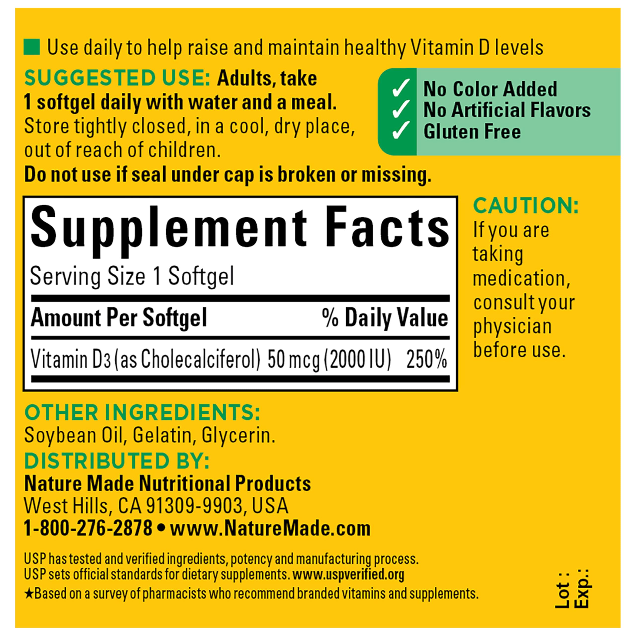 Nature Made Vitamina D3 2000 UI para salud muscular.
