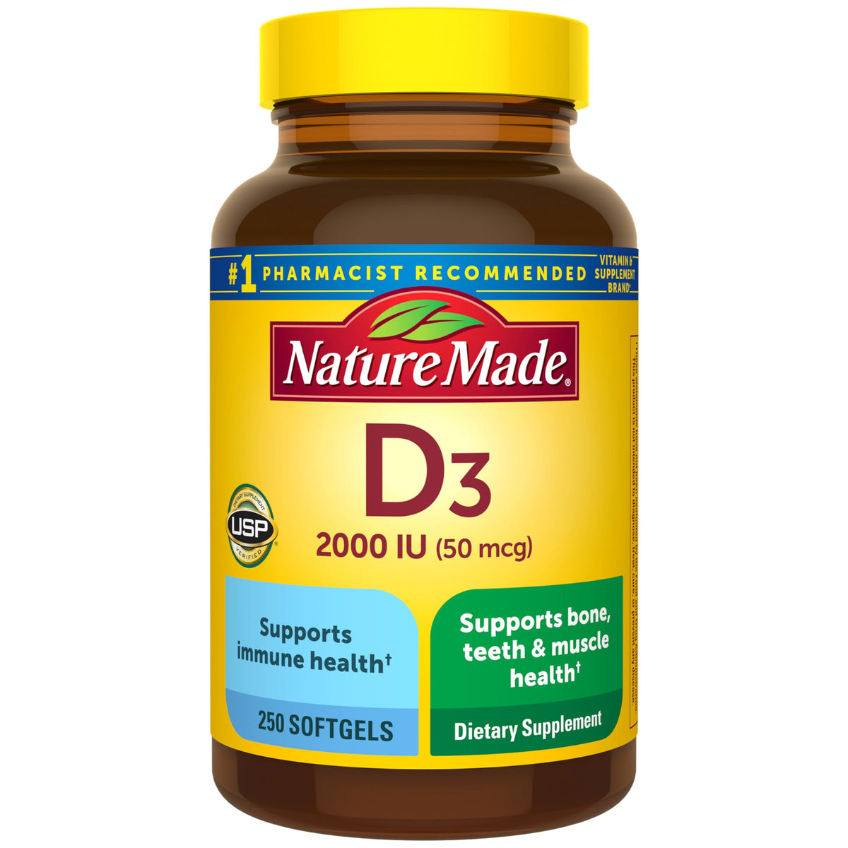 Nature Made Vitamina D3 2000 UI en botella, apoyo diario a huesos