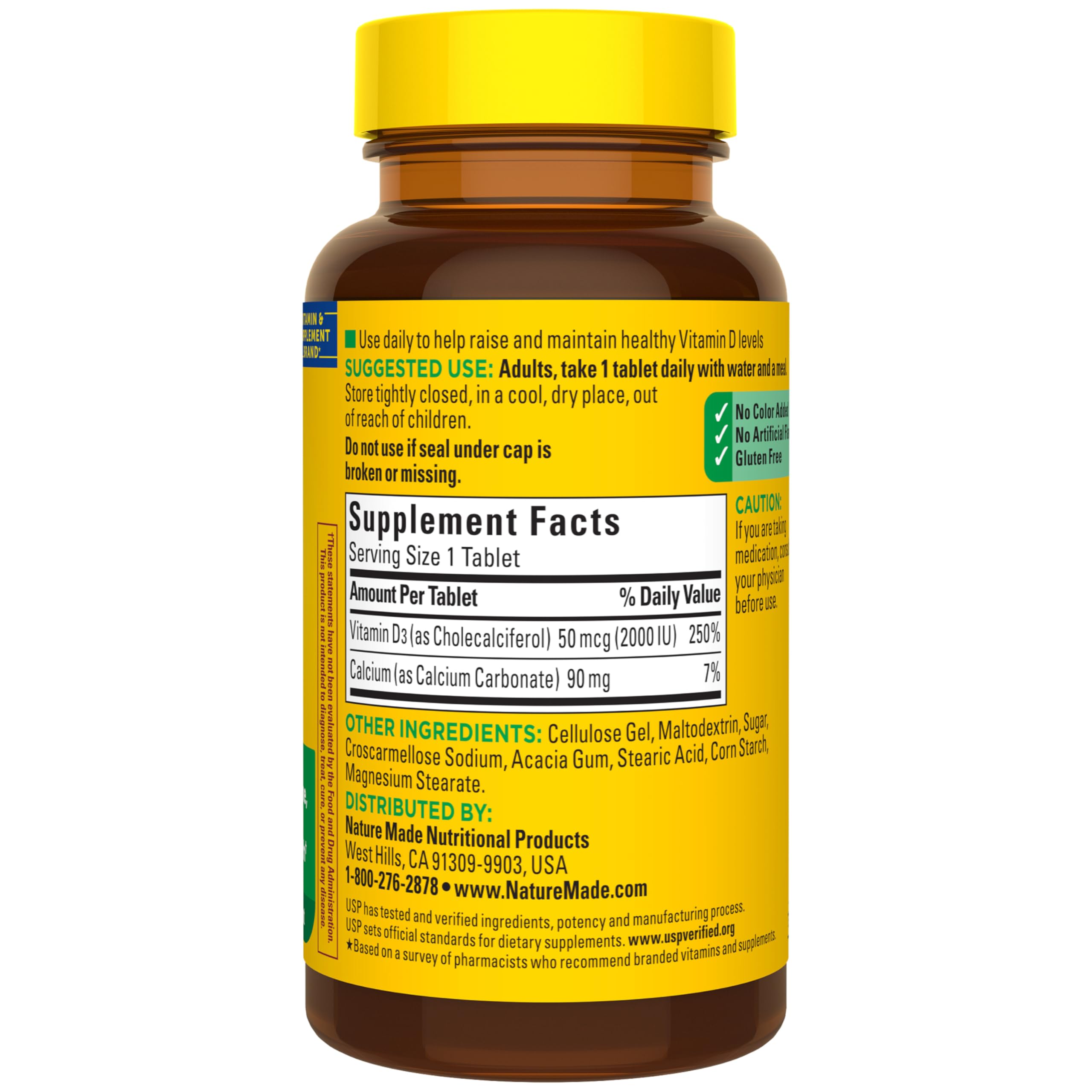 Nature Made Vitamina D3 2000 IU, proceso USP verificado, confianza para el día a día