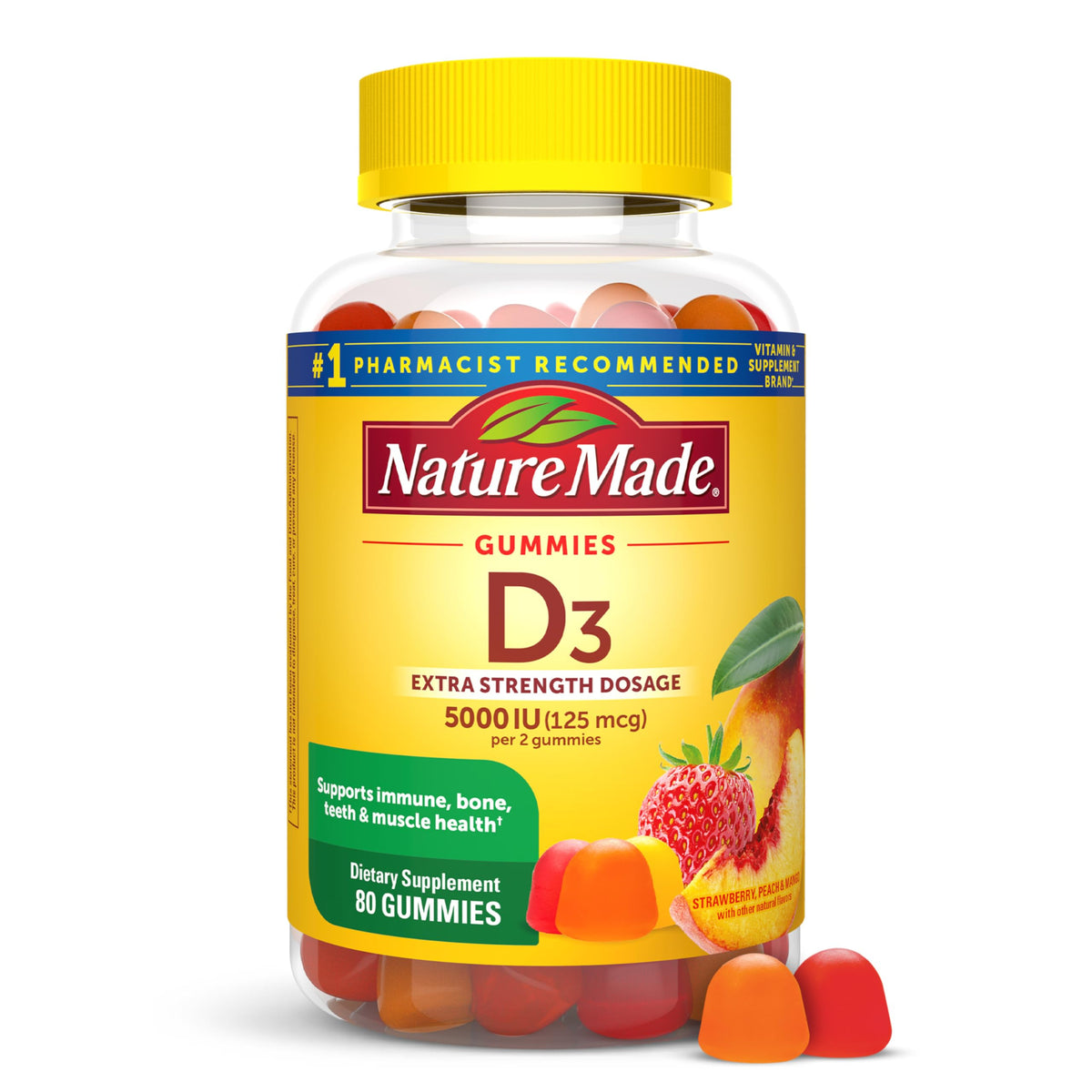 Nature Made Vitamina D3 5000 UI en botella, apoyo a huesos y sistema inmune