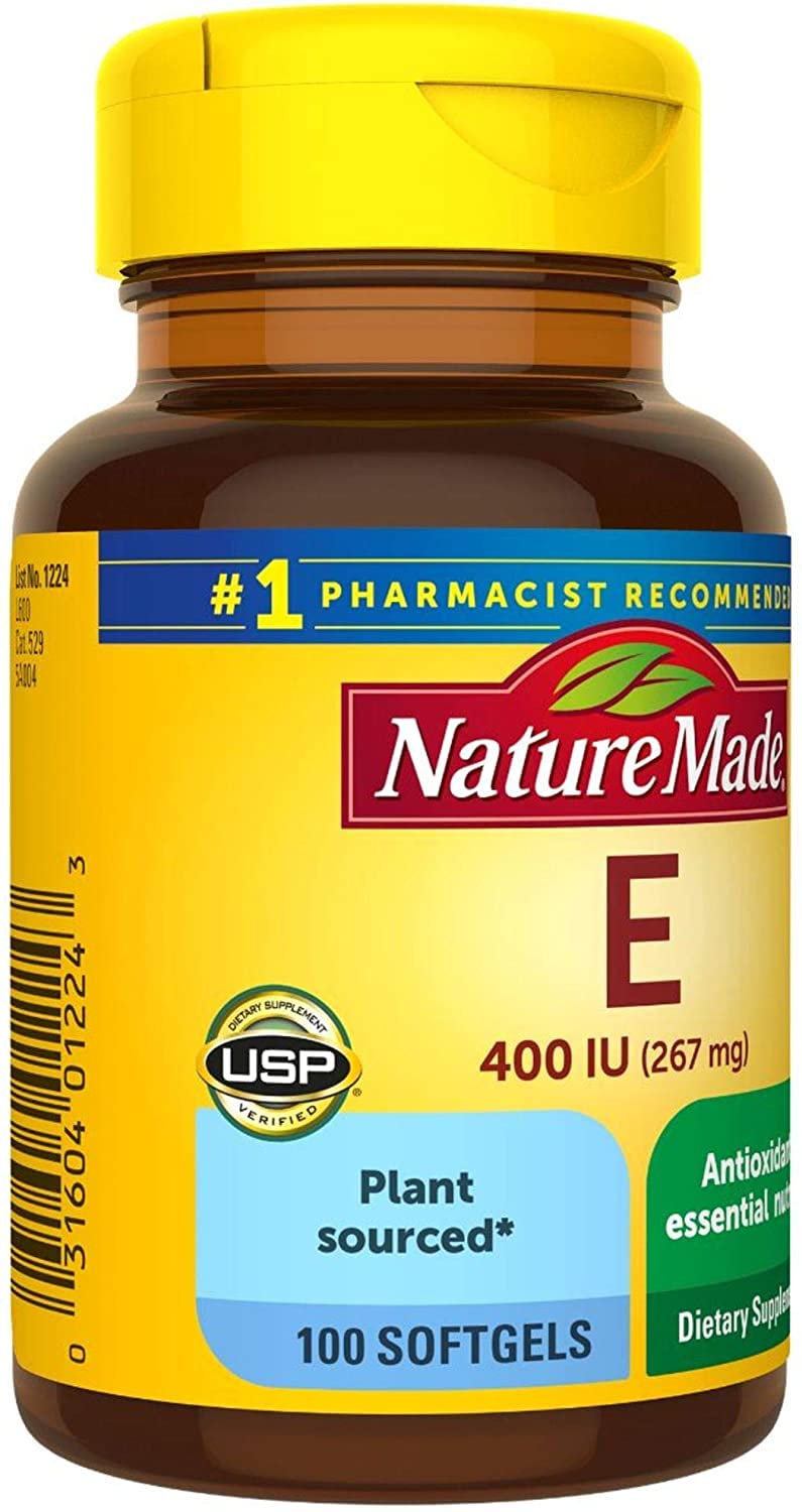 Cápsulas blandas Nature Made Vitamina E 400 UI, primer plano y detalle de la textura