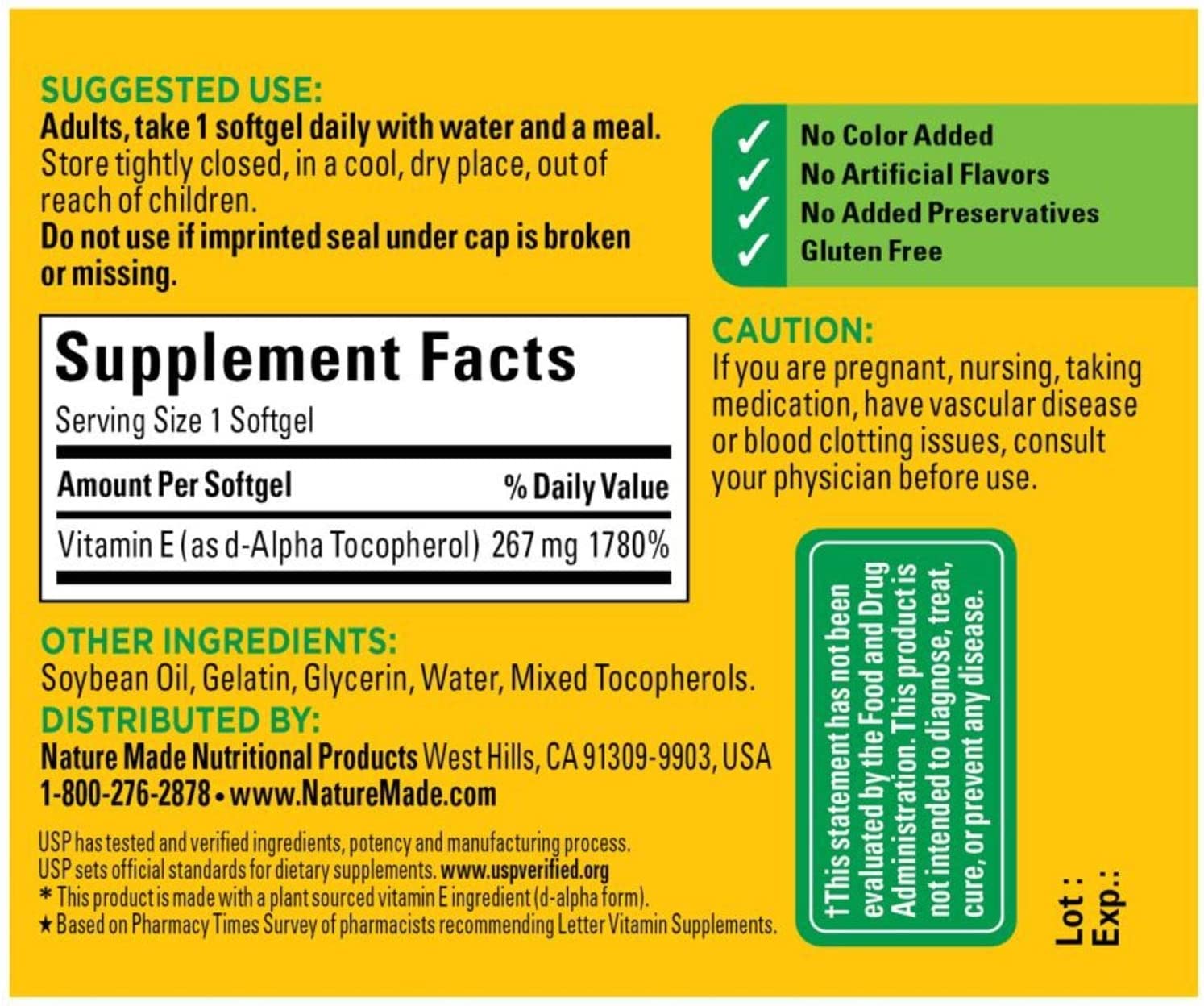 Cápsulas blandas Nature Made Vitamina E 400 UI en vidrio con agua