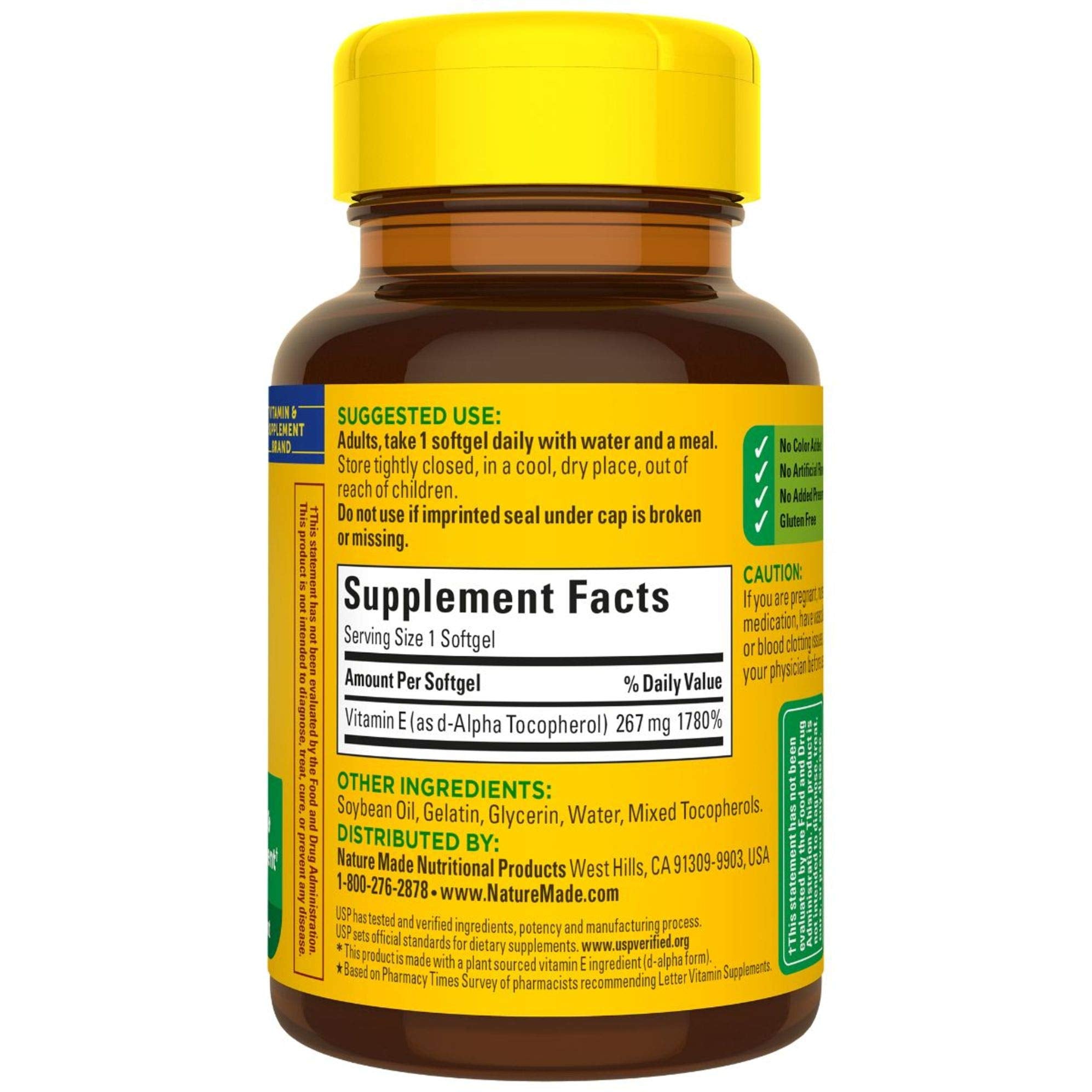 Nature Made Vitamina E vegetal, fuente antioxidante potencial.