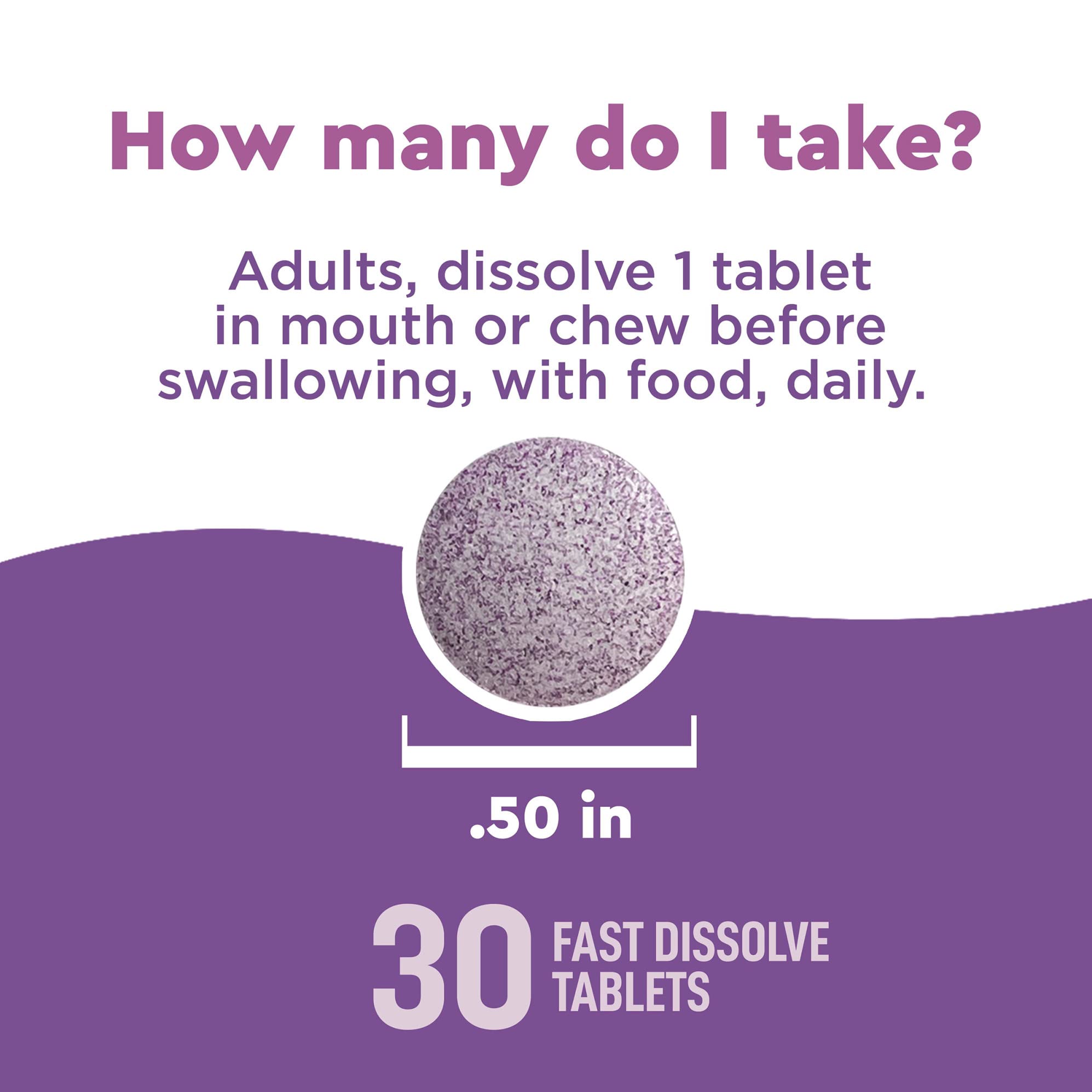 Nature Made Wellblends tableta disolución rápida en boca para facilitar el consumo.