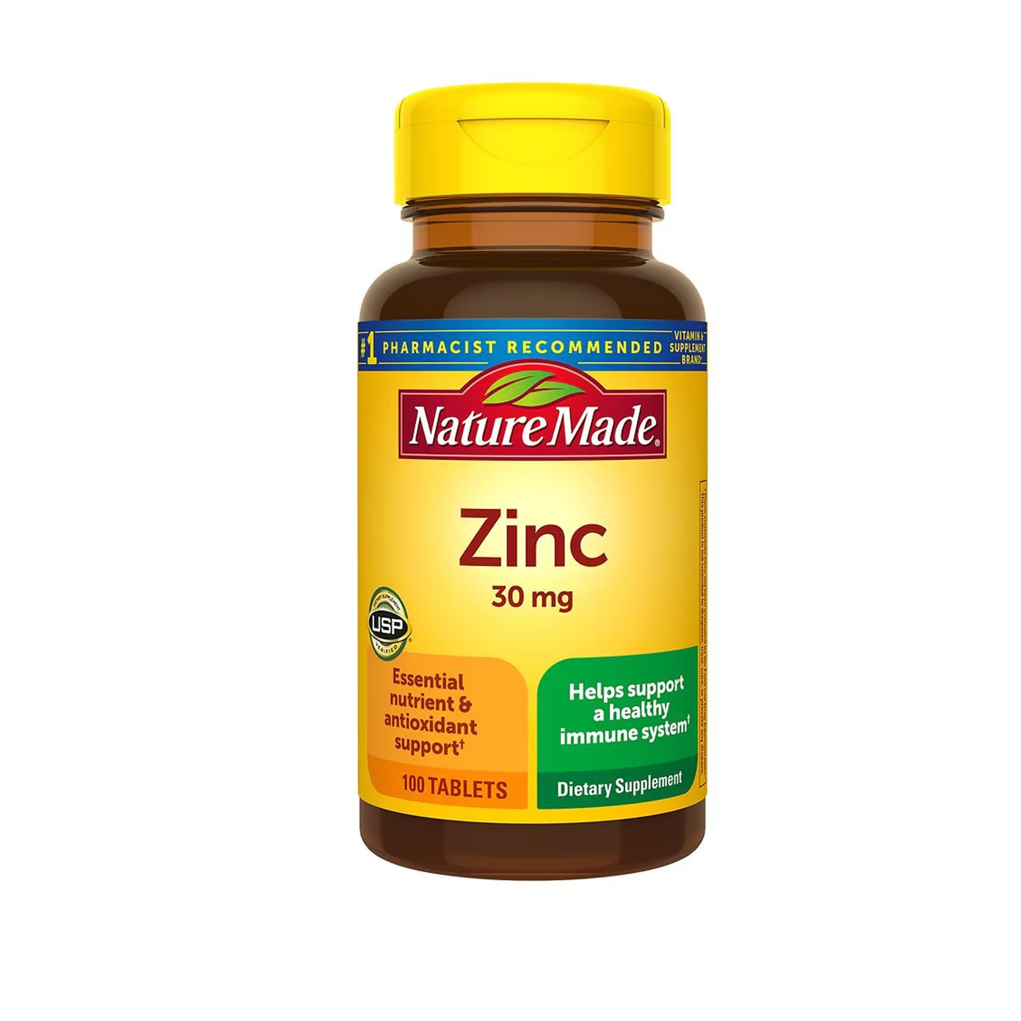 Nature Made Zinc 30 mg, frascos, apoyo diario a la salud inmune.