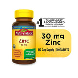 Nature Made Zinc 30 mg, tabletas, dosis diaria conveniente.