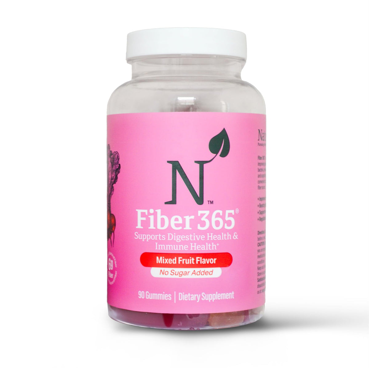 Nature M.D. Fibra 365 gomitas sabor fruta mixta, apoyo prebiótico diario.