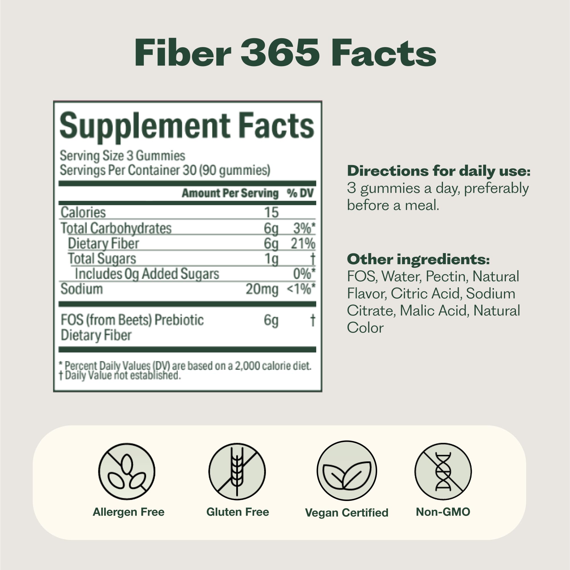 Snack saludable entre comidas con sabor a fruta, Nature M.D. Fibra 365 gomitas.