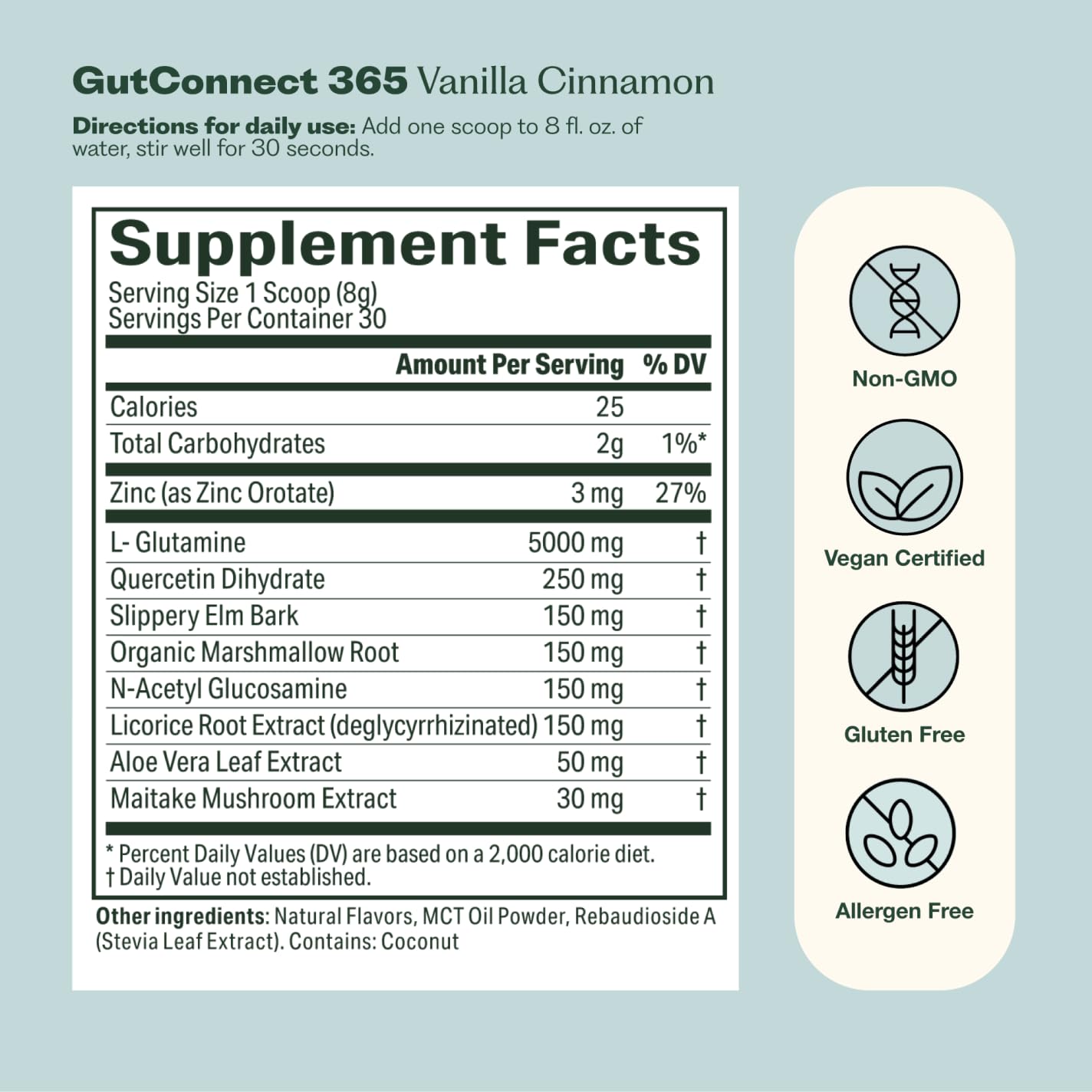 Nature M.D. GutConnect 365, útil en batidos para apoyo digestivo durante el día.