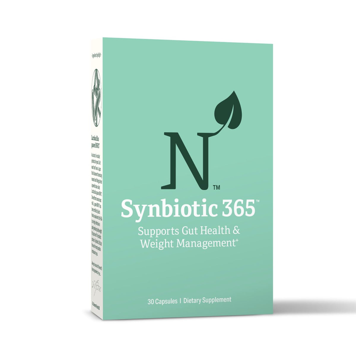 Nature M.D. Synbiotic 365: botella que destaca la fórmula triple acción para el bienestar digestivo