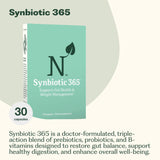 Etiqueta frontal de Nature M.D. Synbiotic 365 mostrando la información de la fórmula