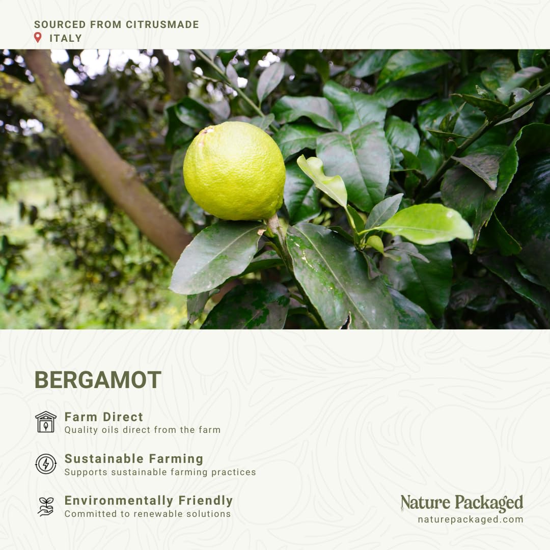 Nature Packaged Bergamota Aceite: frasco prensado en frío preservando pureza.