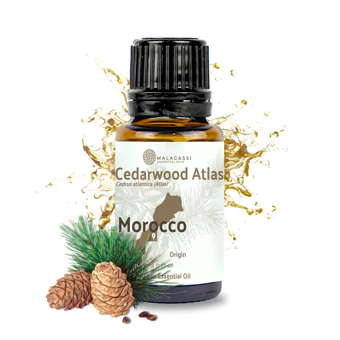 Nature Packaged Cedro Atlas aceite esencial en botella para aromaterapia relajante.