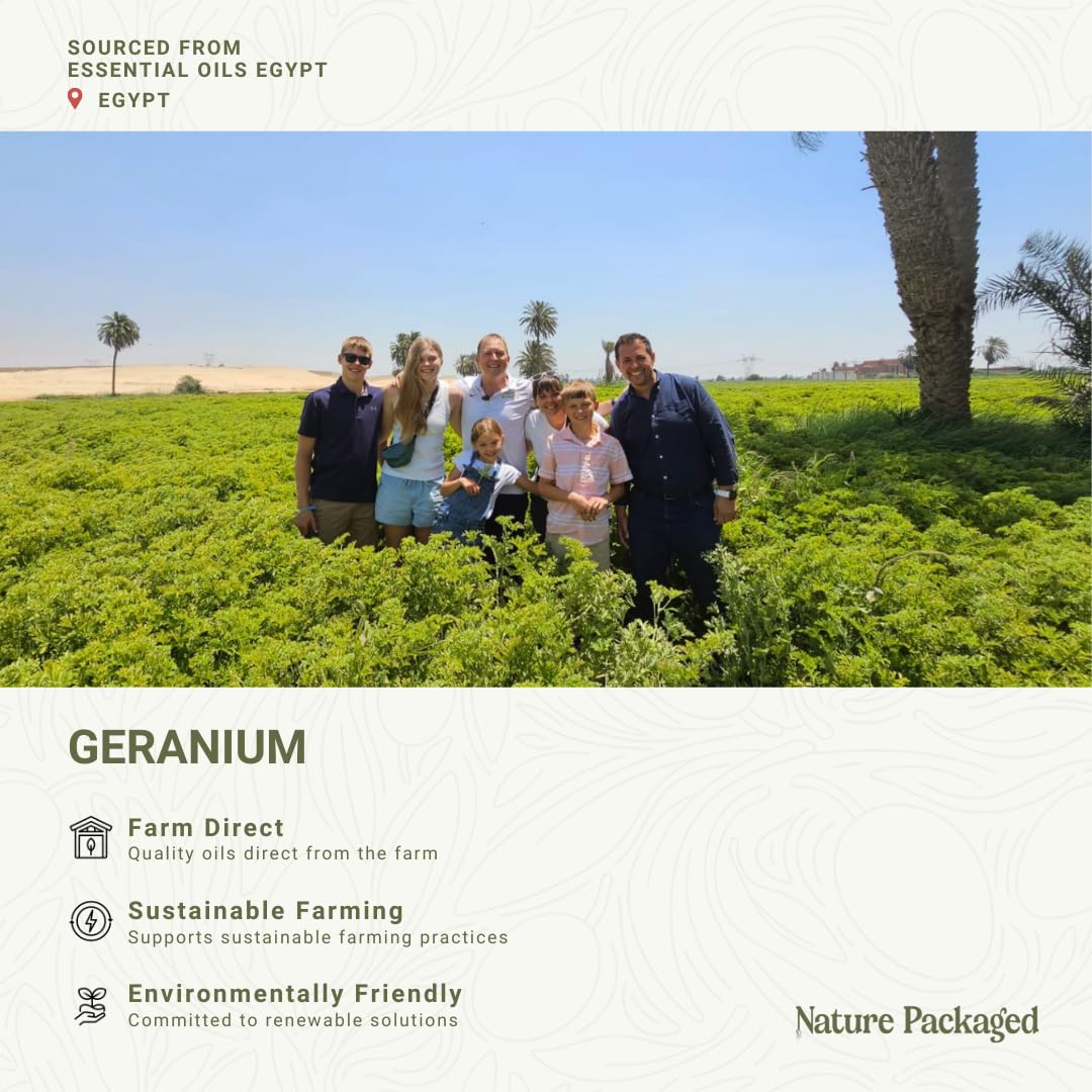 Nature Packaged Geranio: destilación por vapor para conservar compuestos delicados.
