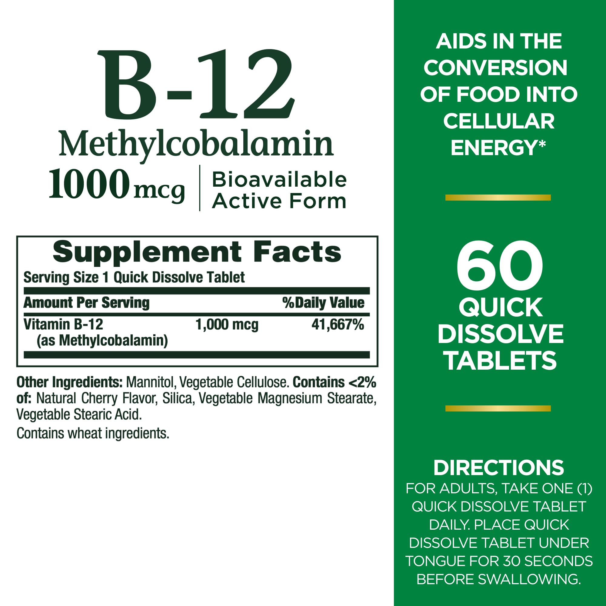Tabletas Nature's Bounty B-12 1000 mcg, sabor cereza, apoyo al metabolismo.