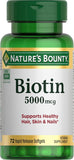 Nature's Bounty Biotina 5000mcg en caja, apoyo para metabolismo y energía.