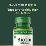 Nature's Bounty Biotina 5000mcg en cápsulas, fácil de tragar para uso diario.