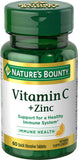 Nature's Bounty Vitamin C + Zinc, botella de tabletas para apoyo diario inmunitario.