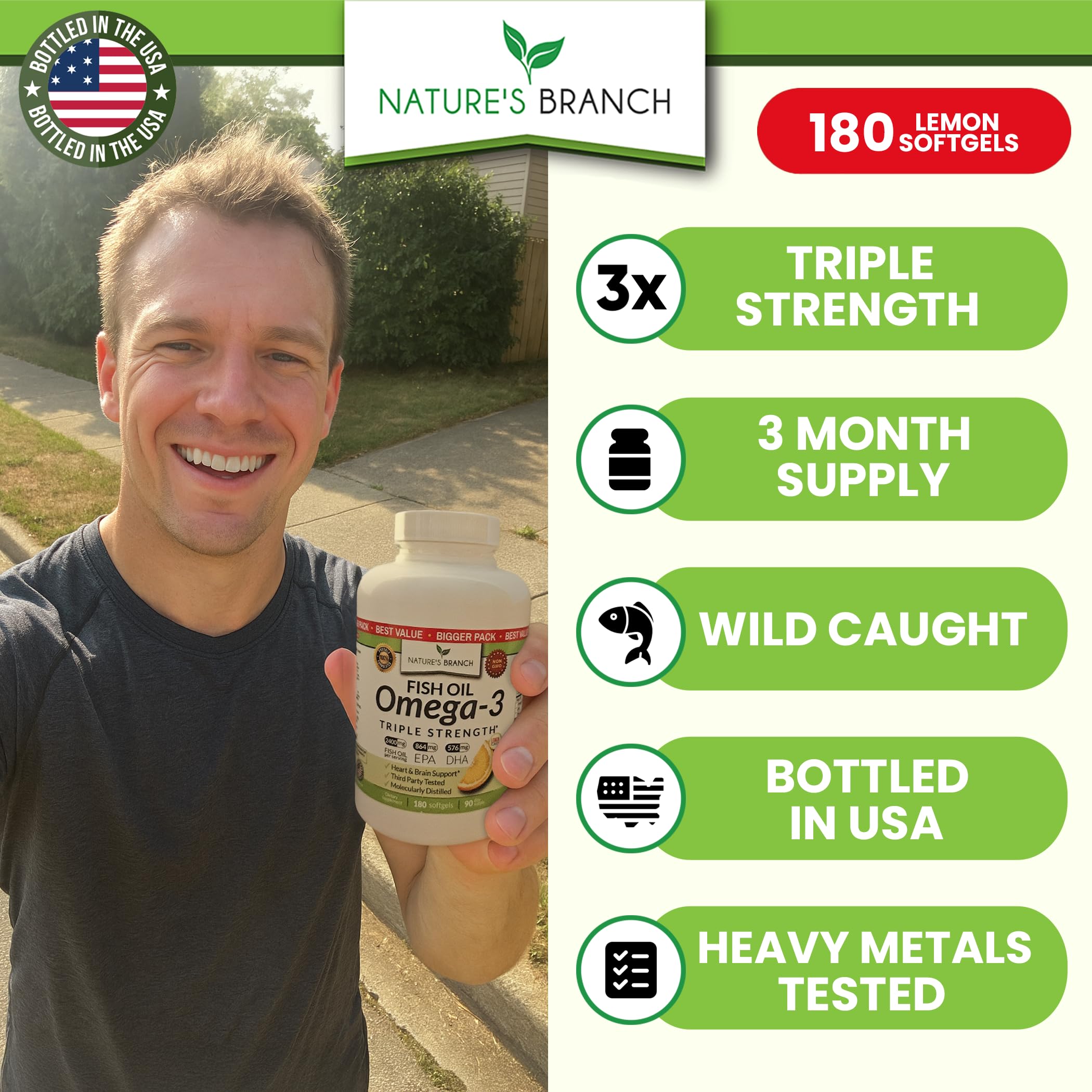 Nature's Branch Omega-3 botella con sabor limón para frescura diaria