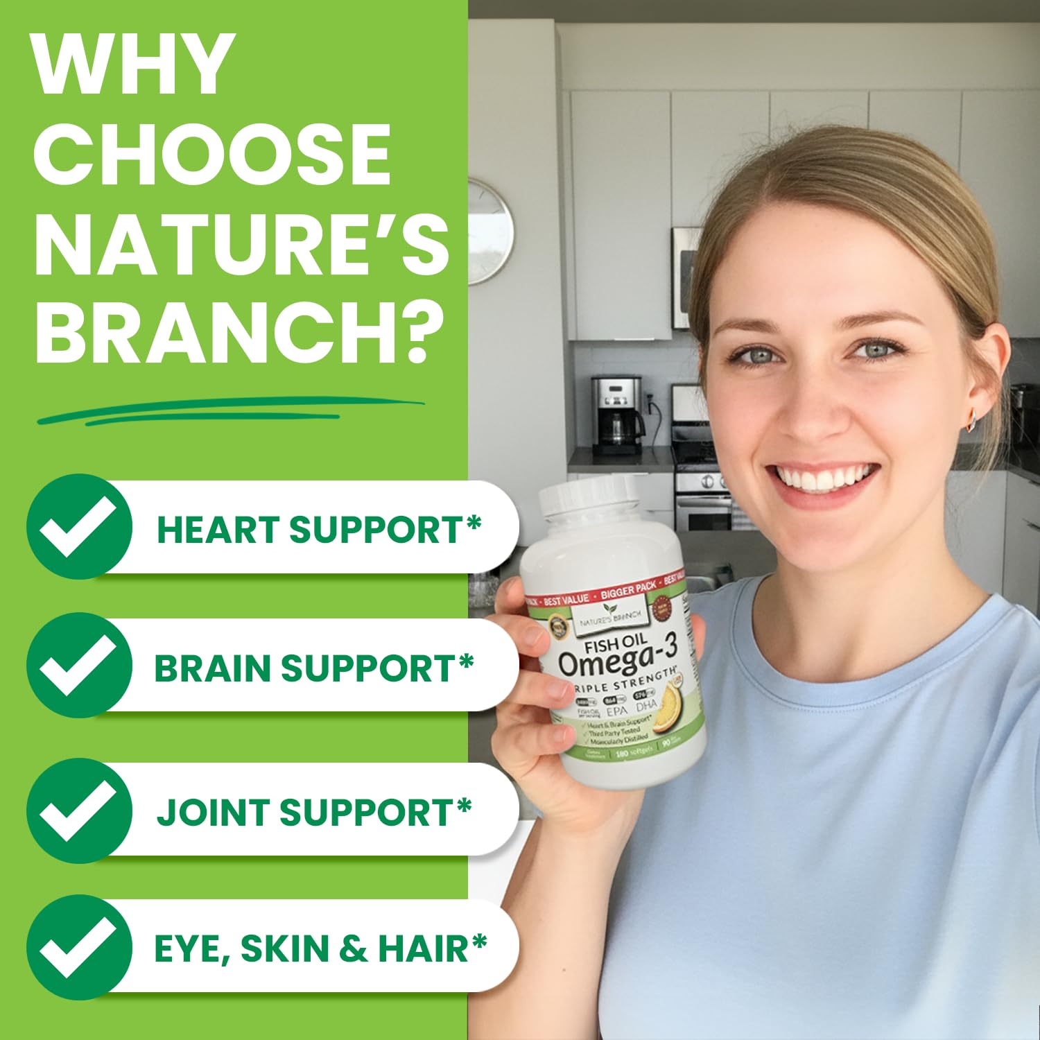 Nature's Branch Omega-3 destilación molecular para pureza