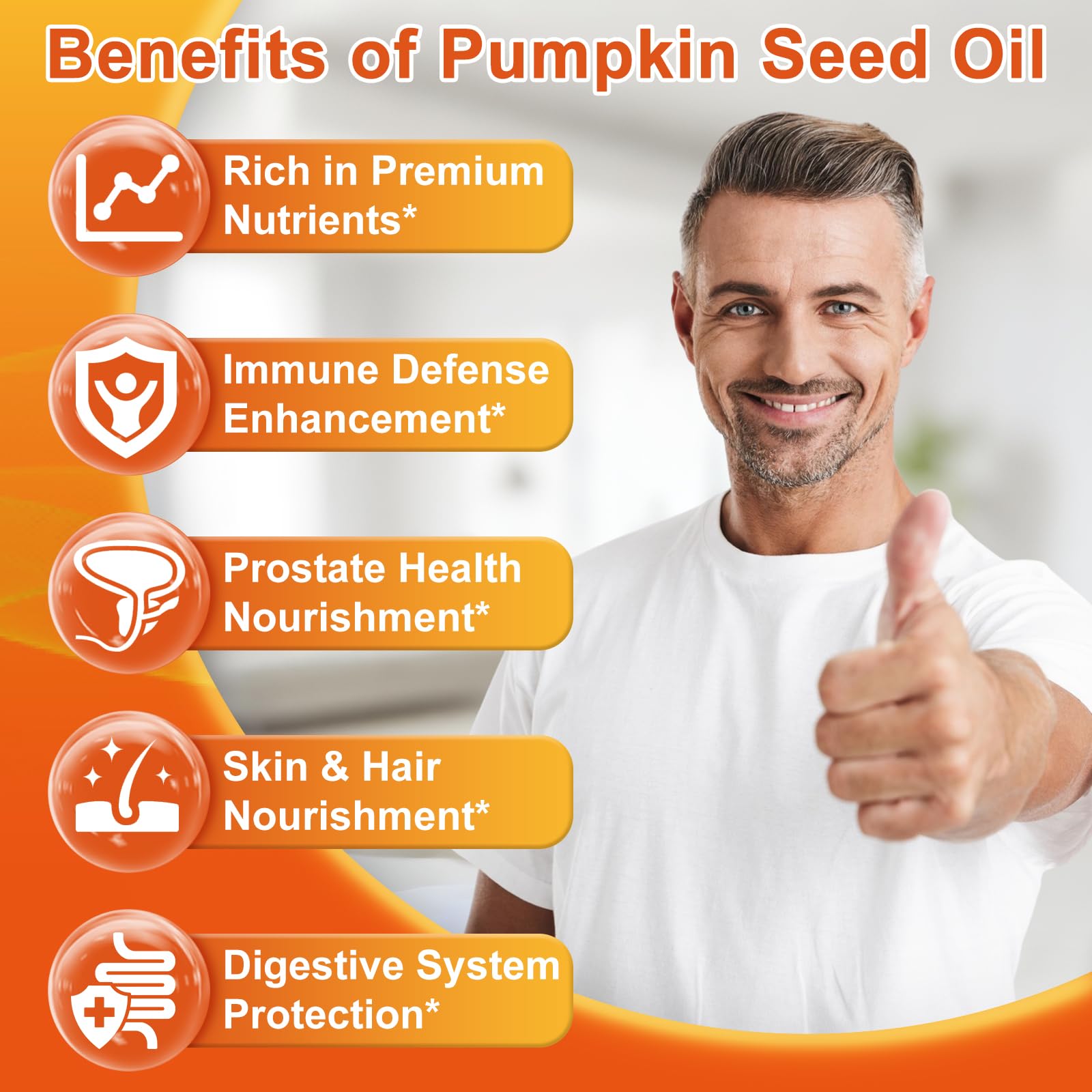 Nature's Live aceite de calabaza cápsulas, cápsulas en primer plano, ingestión diaria fácil