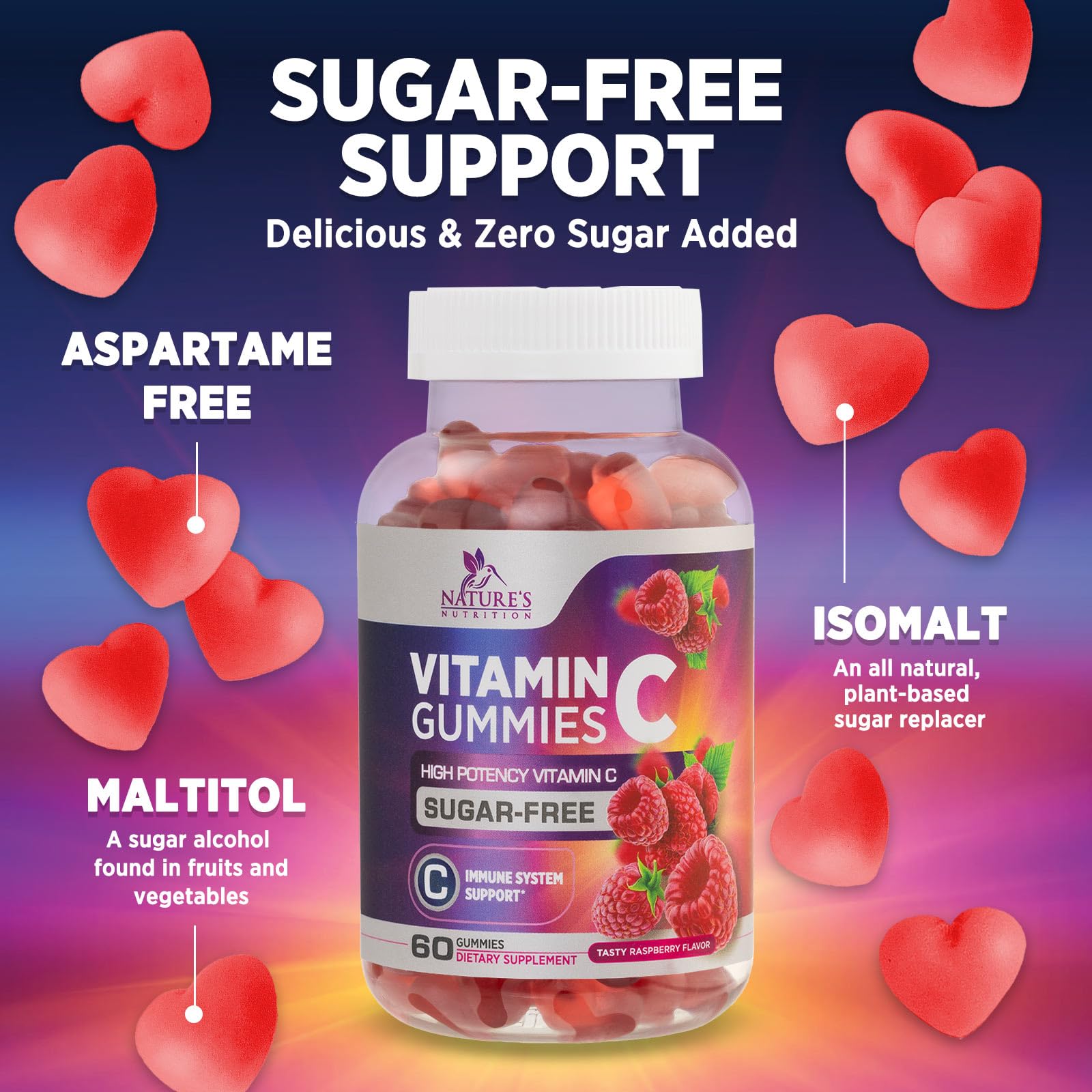Nature's Nutrition Vitamin C Gummies, certificado cGMP y pruebas de terceros