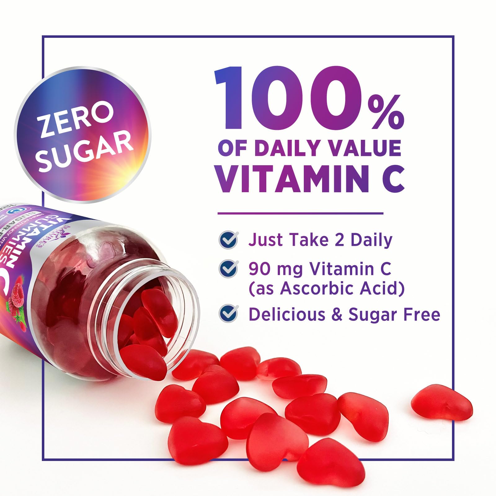 Nature's Nutrition Vitamin C Gummies, para adultos y niños, uso diario