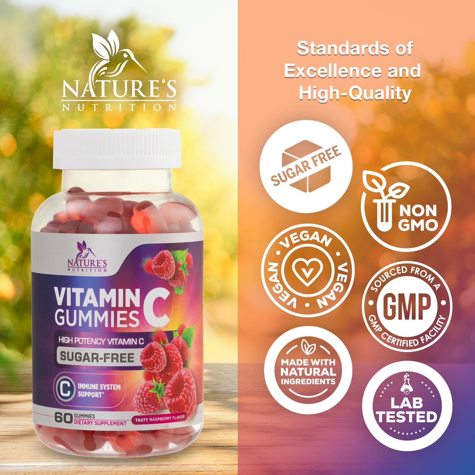 Nature's Nutrition Vitamin C Gummies, sin azúcar