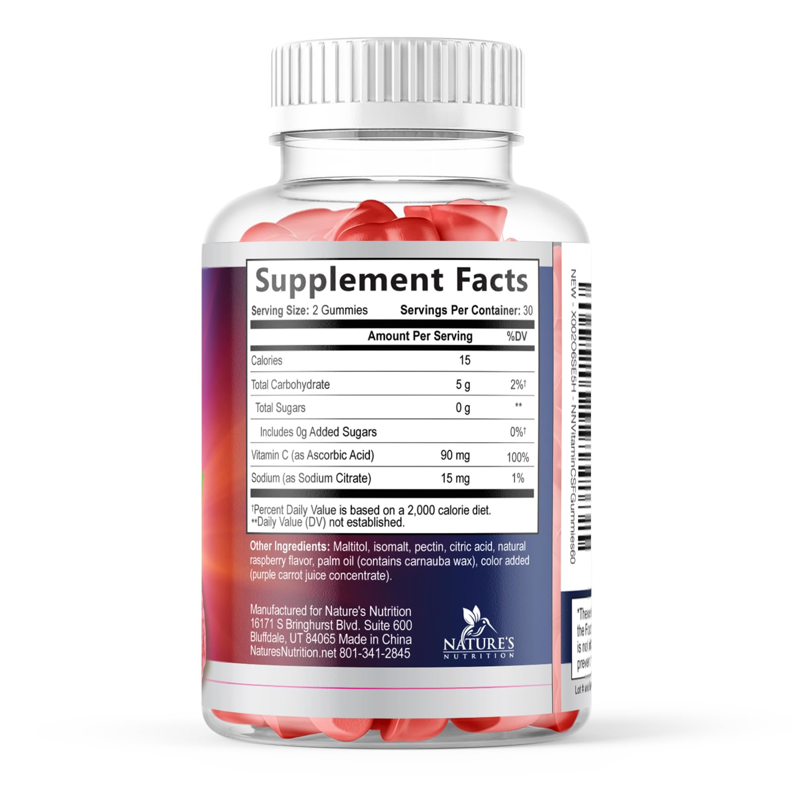 Nature's Nutrition Vitamin C Gummies, sin gluten ni gelatina
