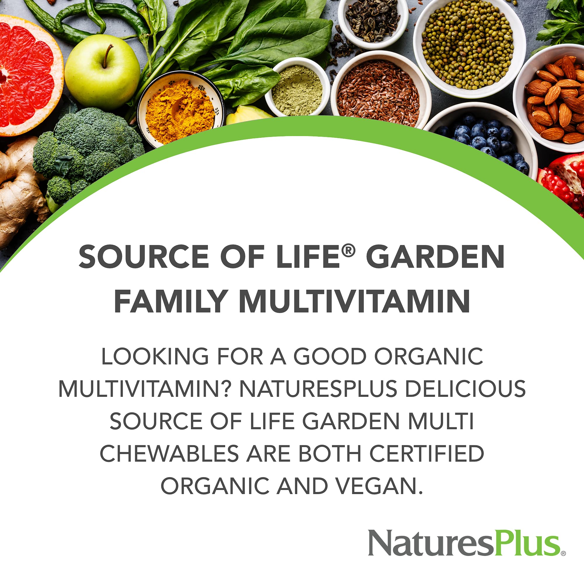 Nature's Plus Fuente de Vida Garden masticables, sabor bayas mixtas, ideal para niños.