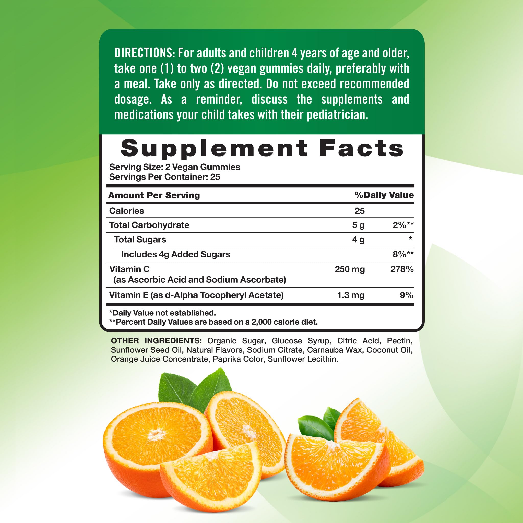Nature's Truth Vitamin C Gummies etiqueta vegana, vitamina E para uso diario