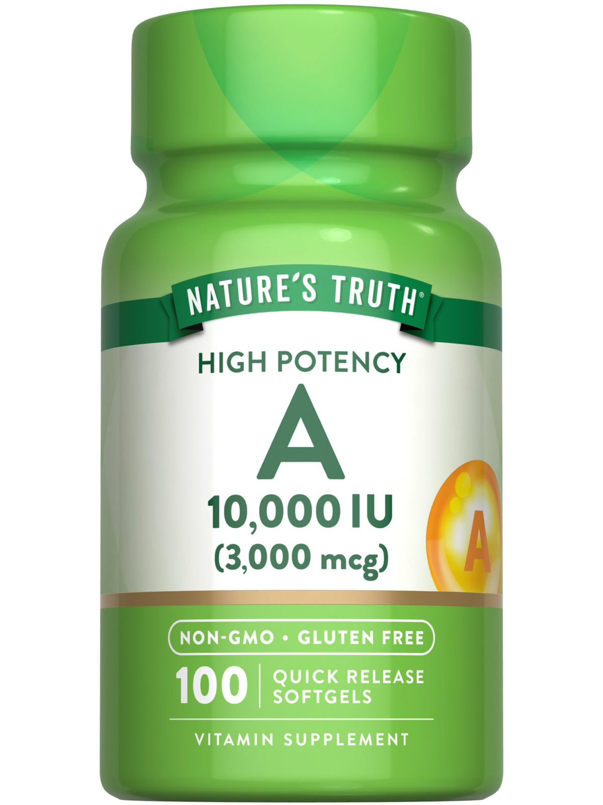 Nature's Truth Vitamina A 10000 UI, cápsulas suaves en botella para uso diario