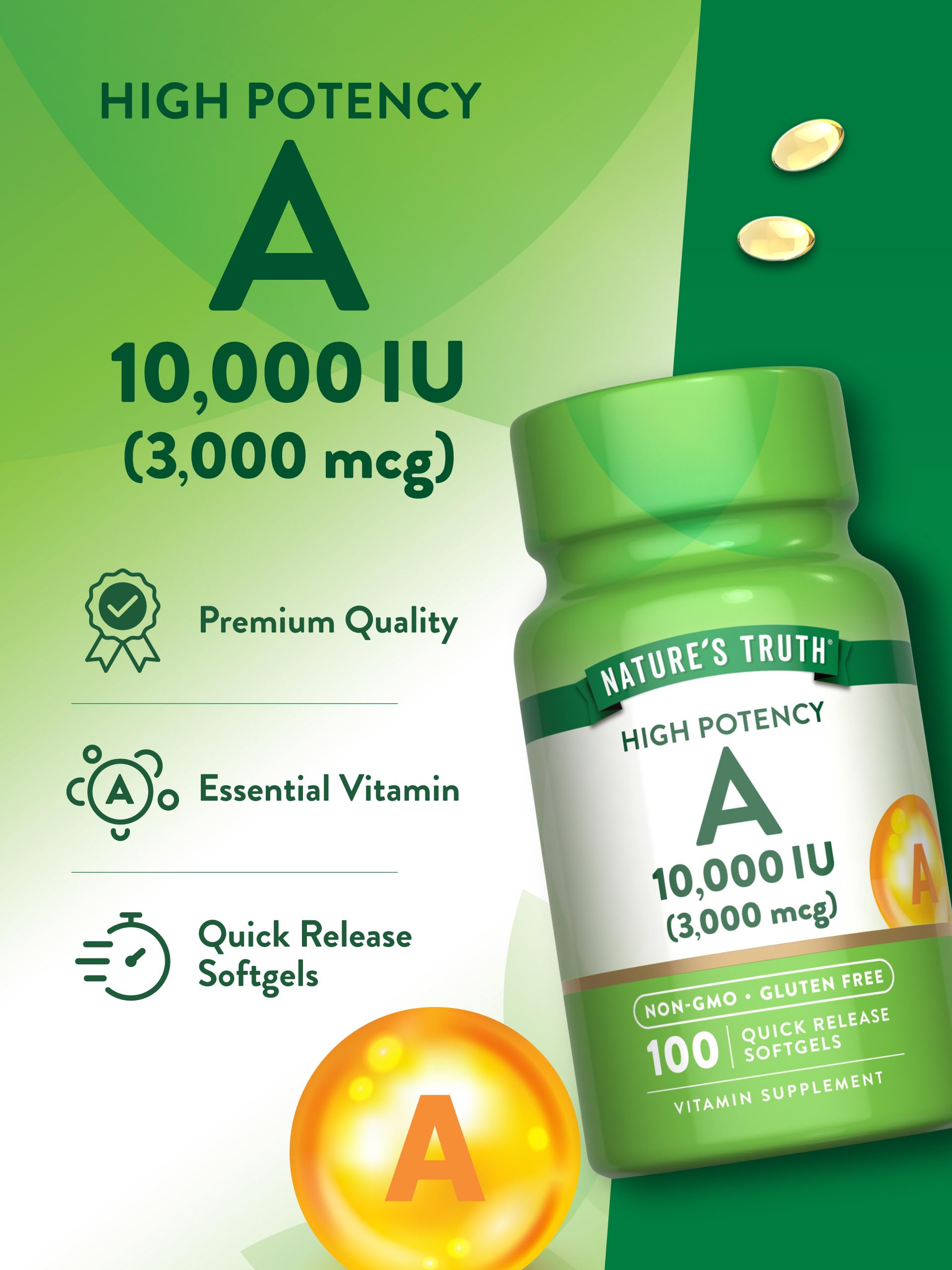 Botella de Nature's Truth Vitamina A 10000 UI para dosificación sostenida