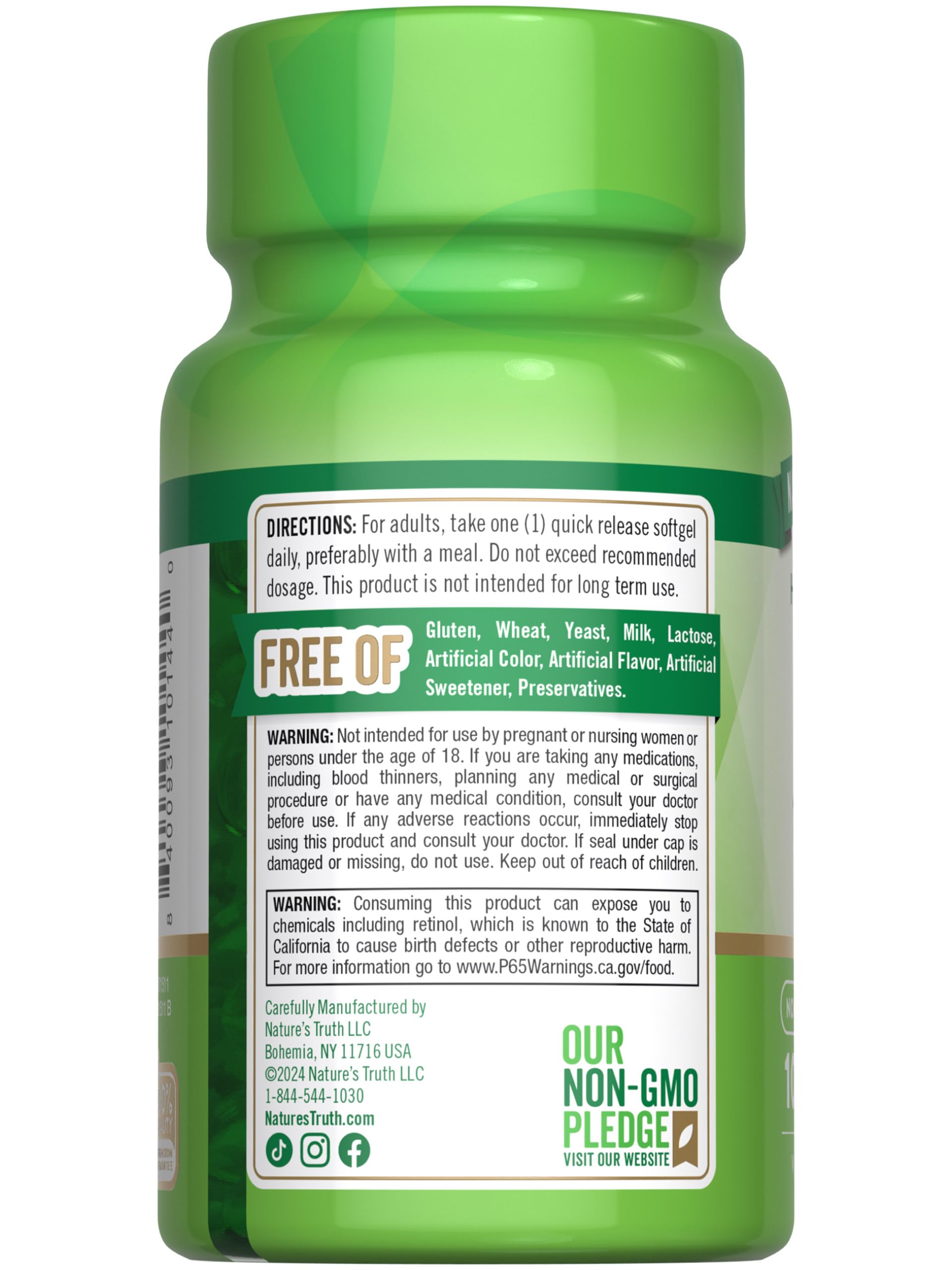 Lista de ingredientes de Nature's Truth Vitamina A 10000 UI en etiqueta