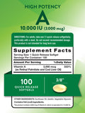 Primer plano de cápsulas suaves Nature's Truth Vitamina A 10000 UI para uso diario