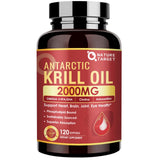 NATURE TARGET Aceite de krill 2000 mg, botella visible para uso diario y apoyo cardiovascular.