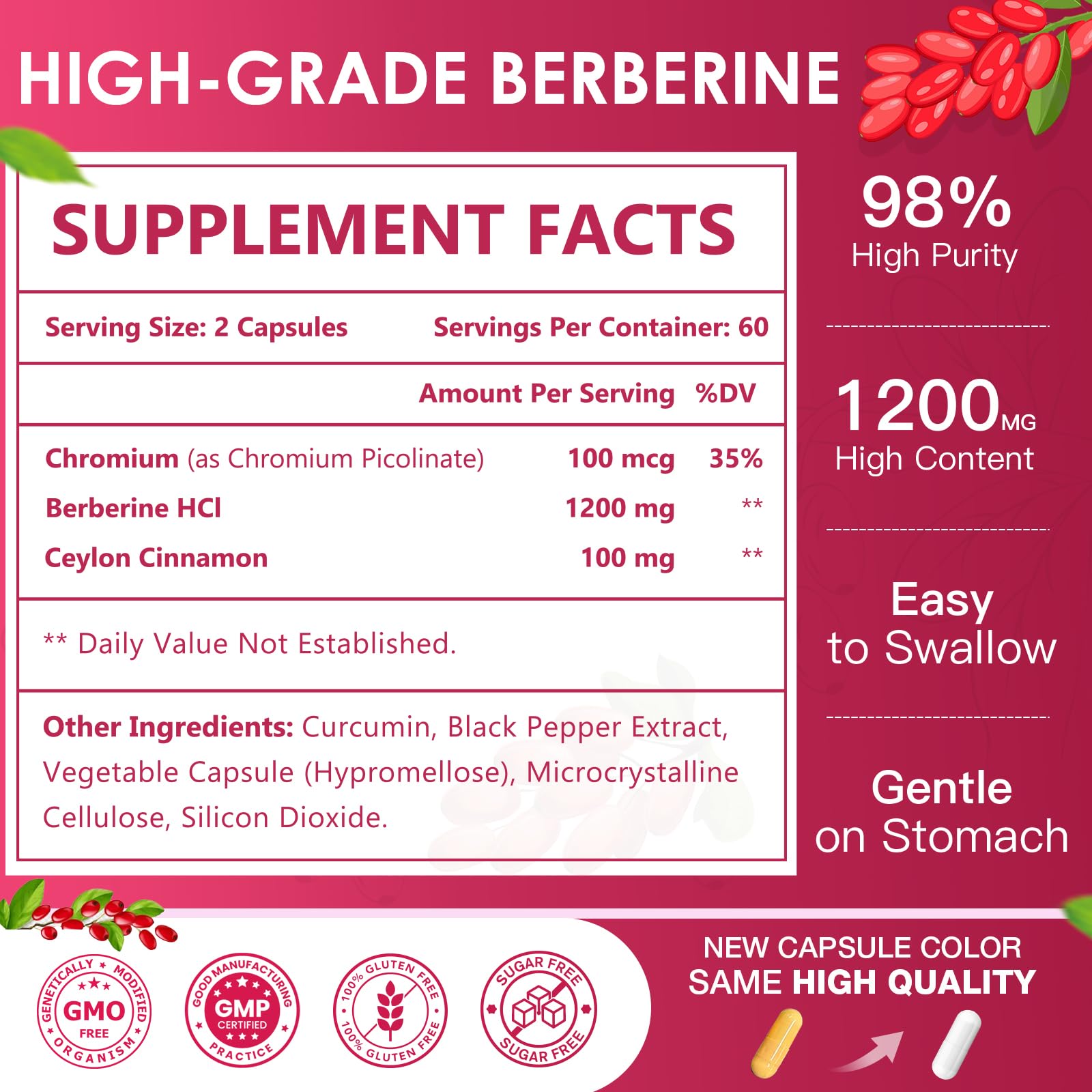 NATURE TARGET Berberina HCl 1200mg, cápsulas listas para tomar